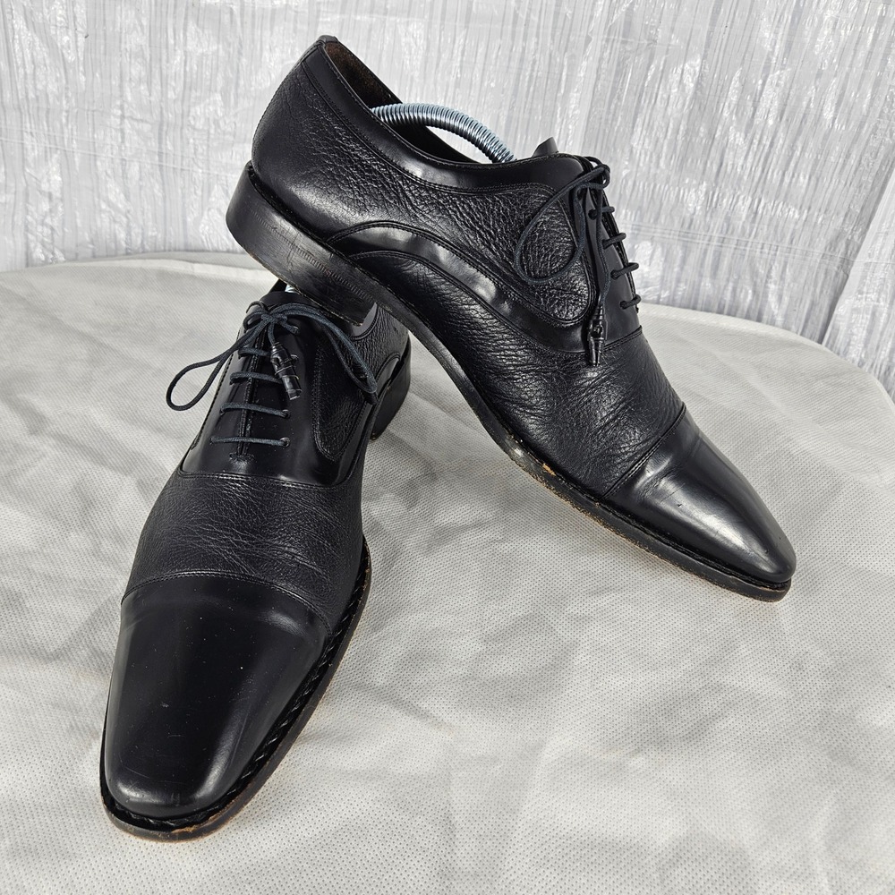 Mezlan Bryant Mens 10 M Black Deer & Calfskin Leather Cap Toe Oxford Dress Shoes